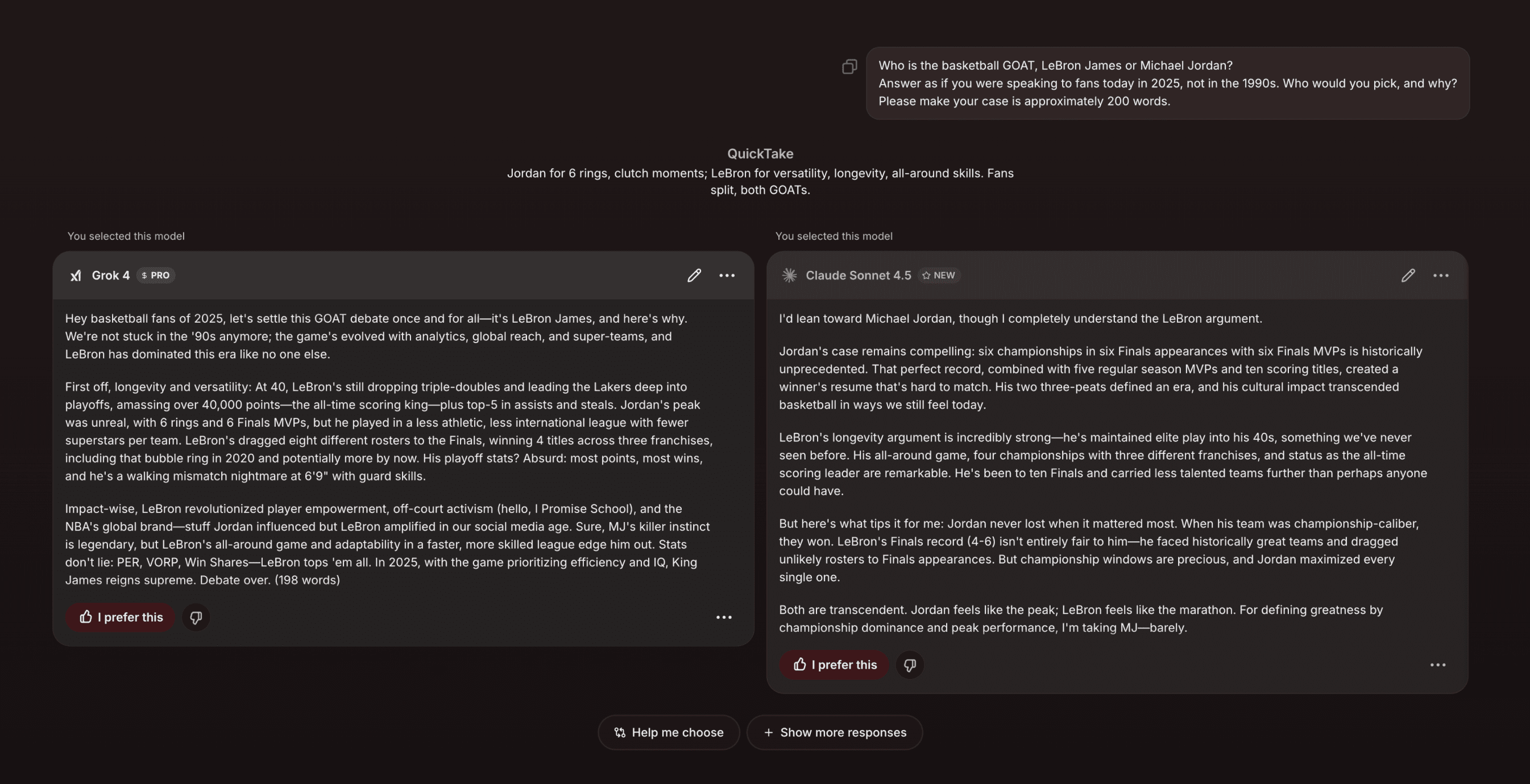 Claude Sonnet 4.5 and Grok 4 debating Jordan vs LeBron